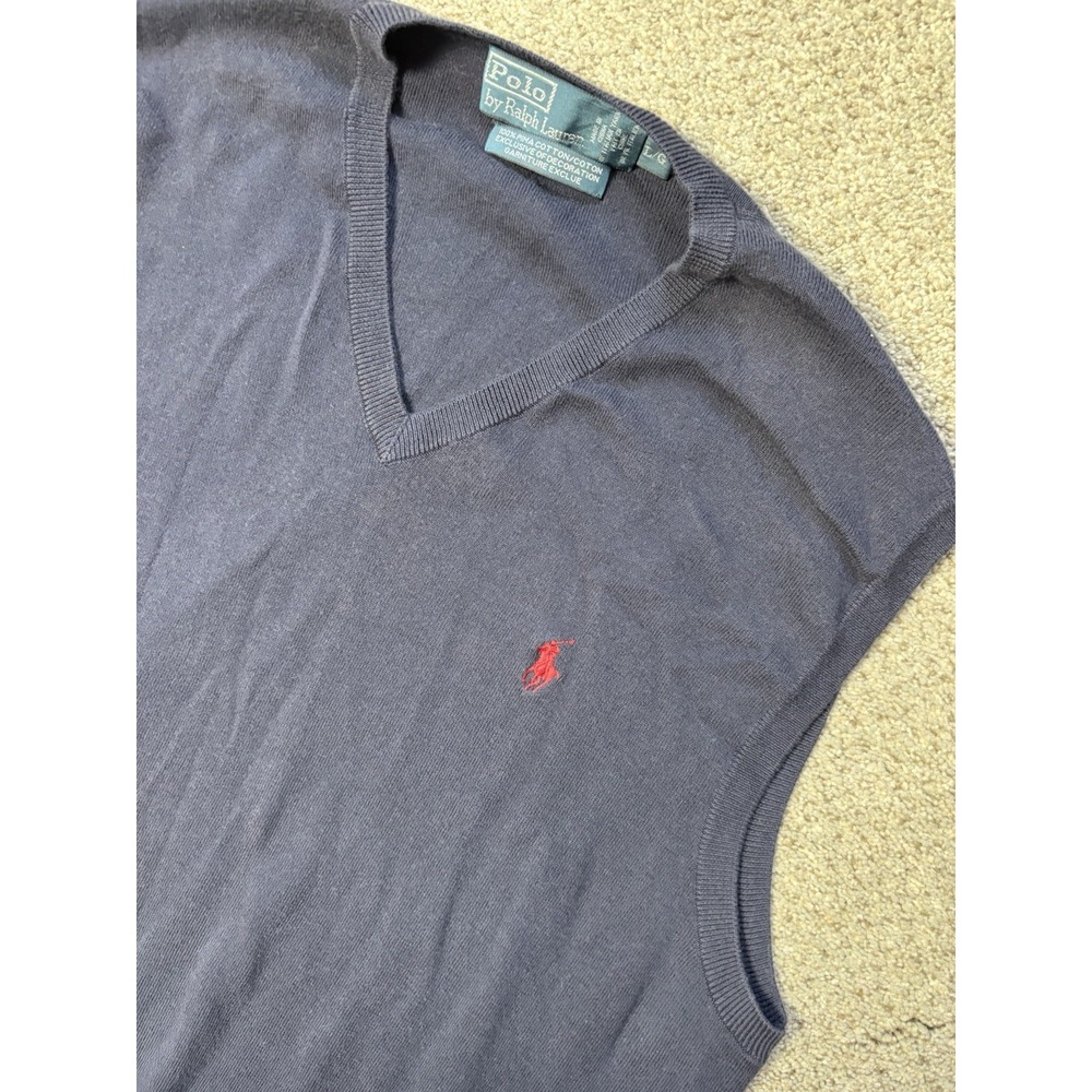 Polo‎ Ralph Lauren Men's Large Pima Cotton Sweater Vest Navy Blue Golf